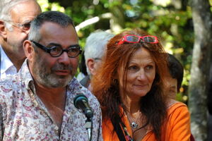 Olivier François et Edith Convert lors de l’inauguration de la stèle le 28/08/2014